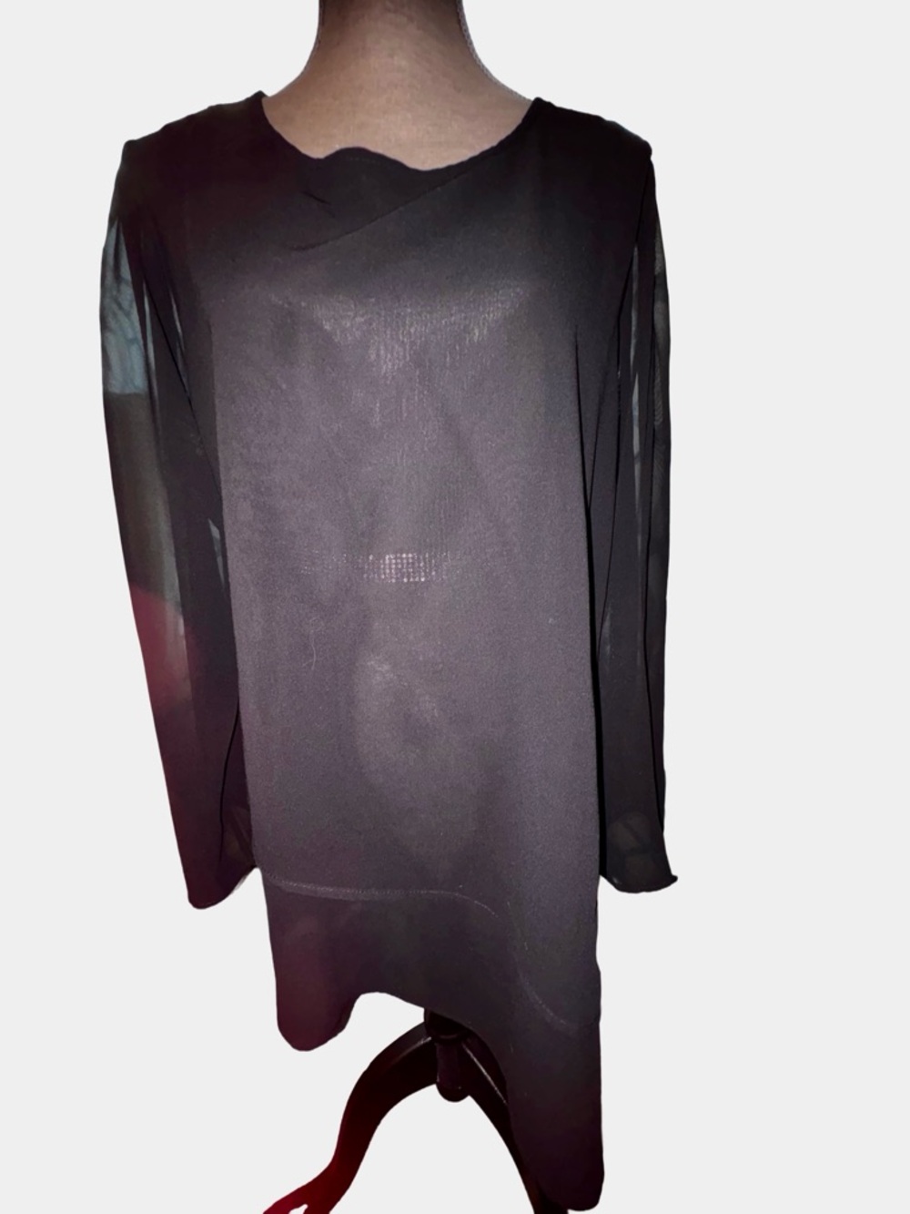 Black Long Sleeve Asymmetric Layered Sheer Tunic Top- Women's